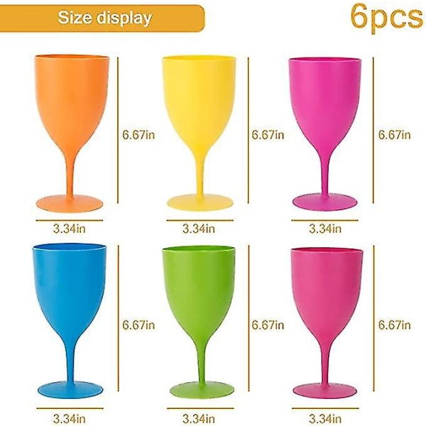 Plastvinglassæt med 6, genanvendelige 300 ml vinbægre, frostet ensfarvet cocktailglas ubrydeligt -ES