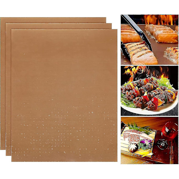 Teflonmåtter, 3 Pack Non Stick Ptfe Teflonplader Grillmåtter Bagning Madlavningsplader Grillplader Ovnforinger Varmepresse Overførselsark Varmebestandig Brown
