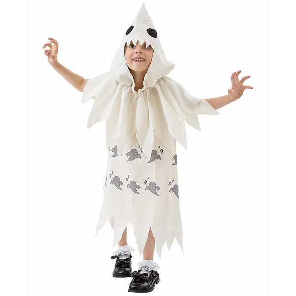 4-8 år Barn Gutter Jenter Little Ghost Cosplay Festkostyme Halloween Scene Kostyme Antrekk Sett Kjole+hodeplagg Gaver-Hvit 5-6 Years