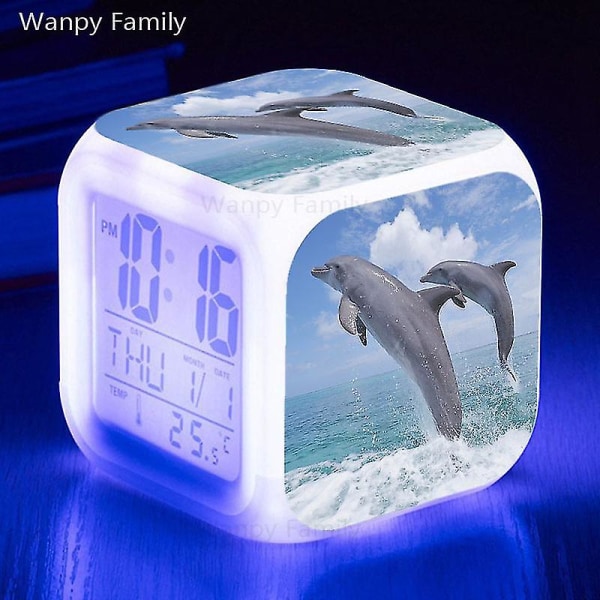Otwoo 2023 New Dolphin Alarm Clock Barnerom Vekking Timer Touch Flash Lite nattlys Skrivebordsklokke gaver til student og barn 23