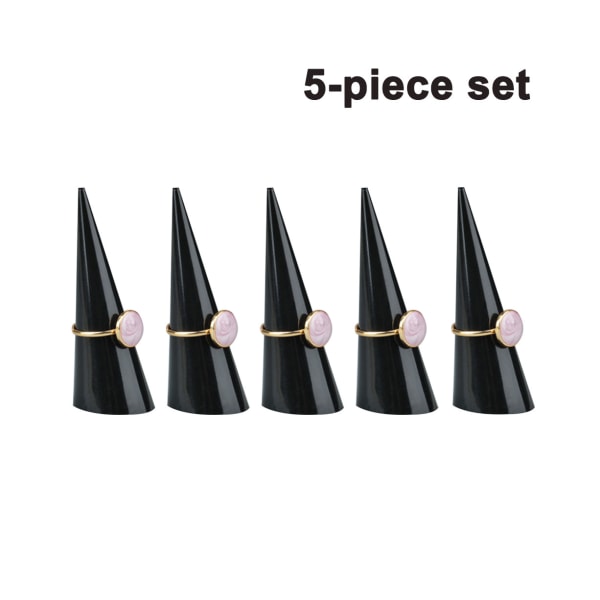 5 Pak Kegleformet Akryl Solid Ring Display til Smykkeudstilling Display Stativ (Klar & Sort & Hvid) - Sort