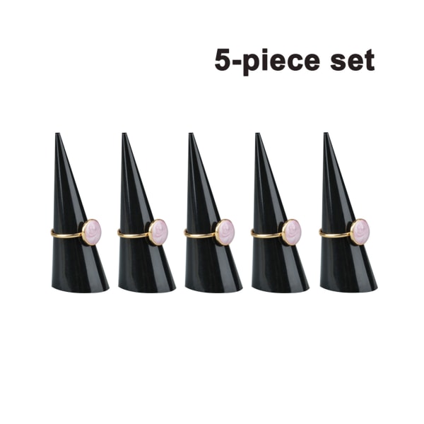 5-paknings kjegleformet akryl solid ringskjerm for smykkeutstillingsmonteringsstativ (klar og svart og hvit) - svart