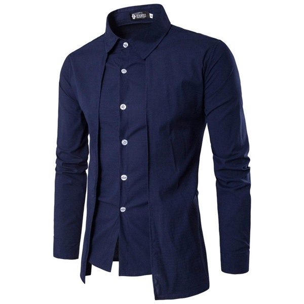 Miesten topit pitkähihainen paita Muodollinen Business Shirt Navy Blue L