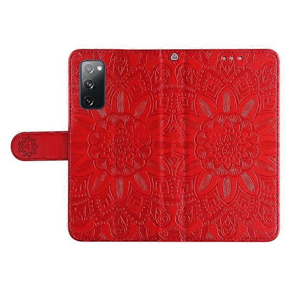 Kompatibel med Samsung Galaxy S20 FE / S20 FE 5G / S20 Lite Solsikke Præget PU Læder Etui Stativ Magnetisk Lukning Tegnebog Telefon Red