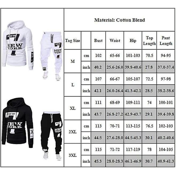 Herrkläder Set Printed långärmade huvtröjor med dragsko Black 2XL