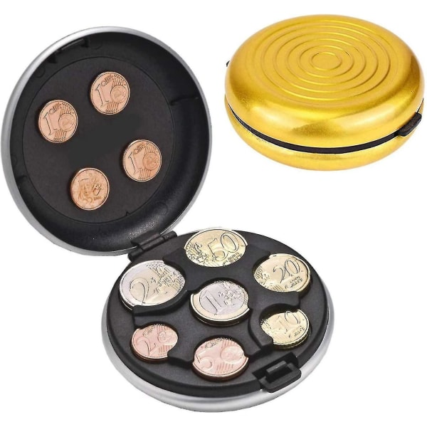 Förvaringslåda för 4 mynt för euromynt, rund mynthållare i legering Euromyntshållare (83*27 mm, svart, guld, blå, vinröd)
