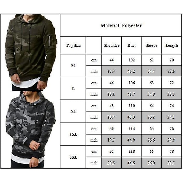 Herre Casual Camo printet hættetrøje sportsoverdele med mini lomme Camo Green 3XL