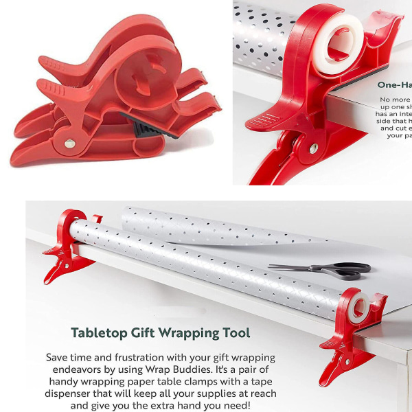 Wrap Buddies Bordplade Gaveindpakningsværktøj Tape Dispenser Paper Roll Holder Clip -ge red