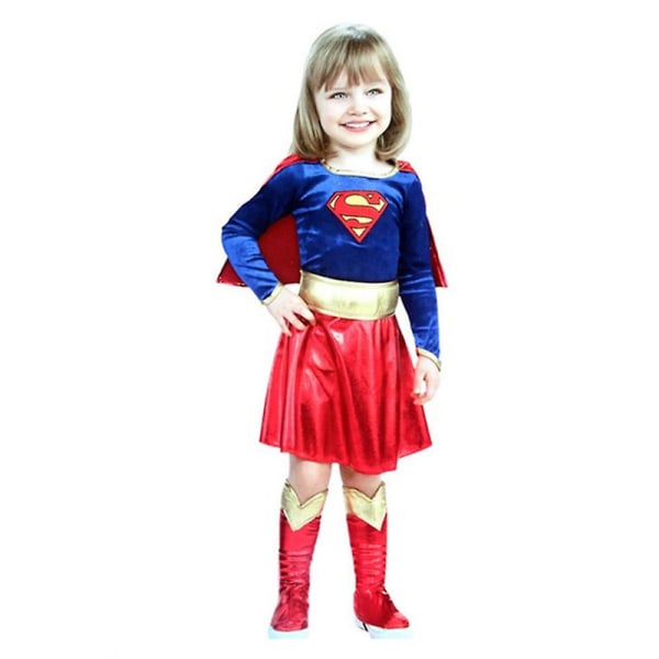 4-8 År Piger Supergirl Flot Kjole Superhelt Kostumer Bogdag Uge Fest Cosplay Outfit Gave 6-7Years