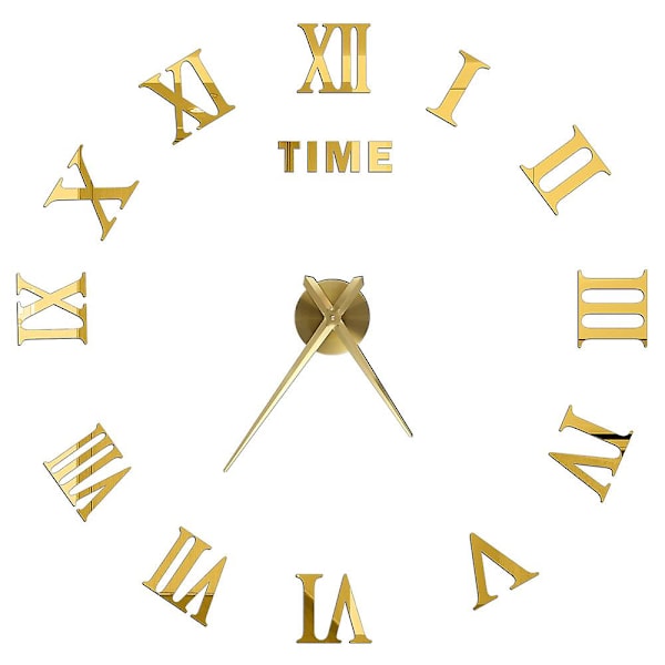 Romerska siffror Väggklockor 3d gör-det-själv spegel Väggklocka Akryldekal Modekvartsklockor Klocka Watch Reloj De Pared Gold 1 27inch 2D (No EVA)