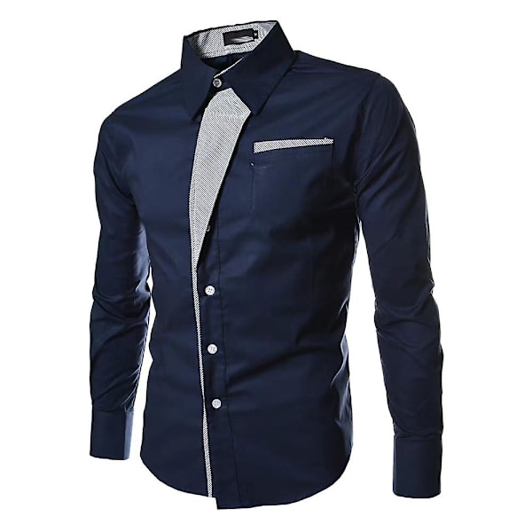 Miesten Virallinen Napitettava Paita Business-Paita Yläosat Navy Blue L