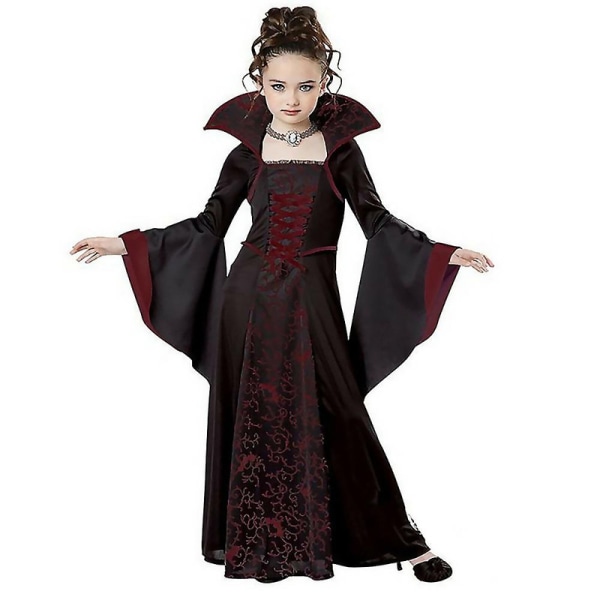 4-9 år Børn Royal Vampire Cosplay Kostume Middelalderlig victoriansk vampyrinde Dronning Heks Halloween Fest Fancy Dress Gaver-Vinrød 6-7Years