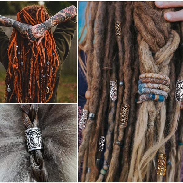 80 stycken Vikinga skäggpärlor Fornnordiskt hår Rörpärlor Dreadlocks Pärlor för hår Flätning Armband Hänge Halsband Silver gör-det-själv smycken Hårdekoration