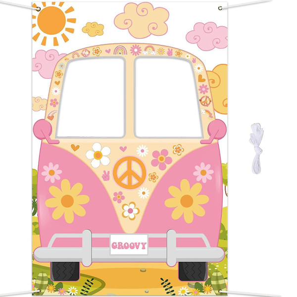 Fargerike Hippie Photo Booth-rekvisitter Rivebestandig Stilig Kompatibel med Groovy Buss fra 60-70-tallet