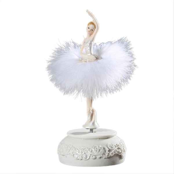 Ballerinaspeldosa Dansande tjej Svansjökarusell med fjäder till födelsedagspresent -ge White