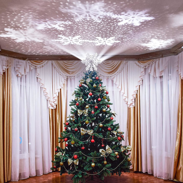 Christmas Tree Topper Light Med Roterande Led-projektor, 3d Hollow Snowflake Christmas Tree Topper -ES