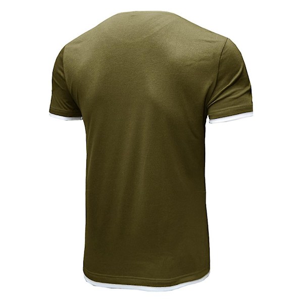 Mens Vanlig kortärmad T-shirt med rund hals sommartoppar Army Green S
