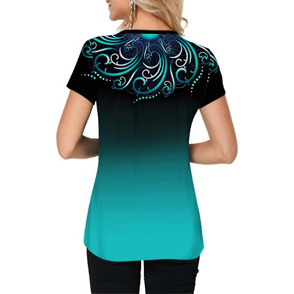 Dam T-shirt med Gradienter och Knappar, Kortärmad, Sommar, Casual Toppar Green 3XL