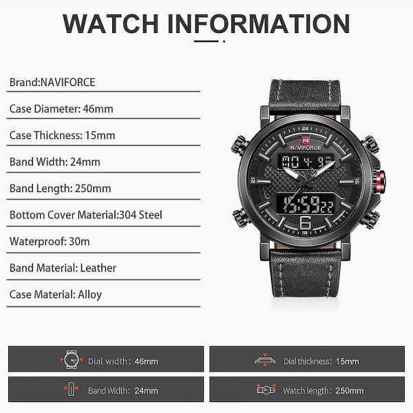 Naviforce 9135 Men Led Analog Klocka Quartz Watch Style2