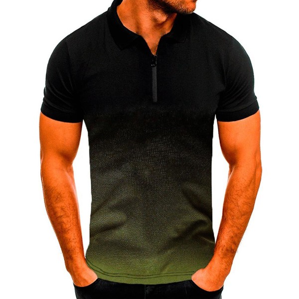 Kortärmade pikétröjor för män Casual Zipper Gradient Golf Tennis T-shirt Toppar Army Green 2XL