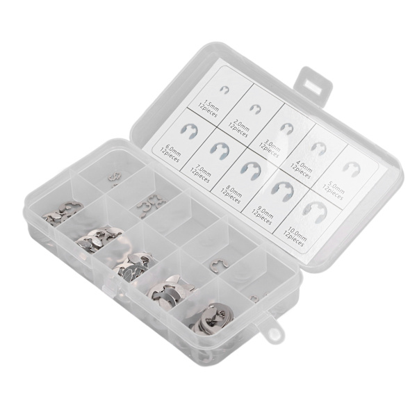 120 st E-klämma Circlip Säkringsring 304 Rostfritt Stål Sortiment Set Kit för Lager