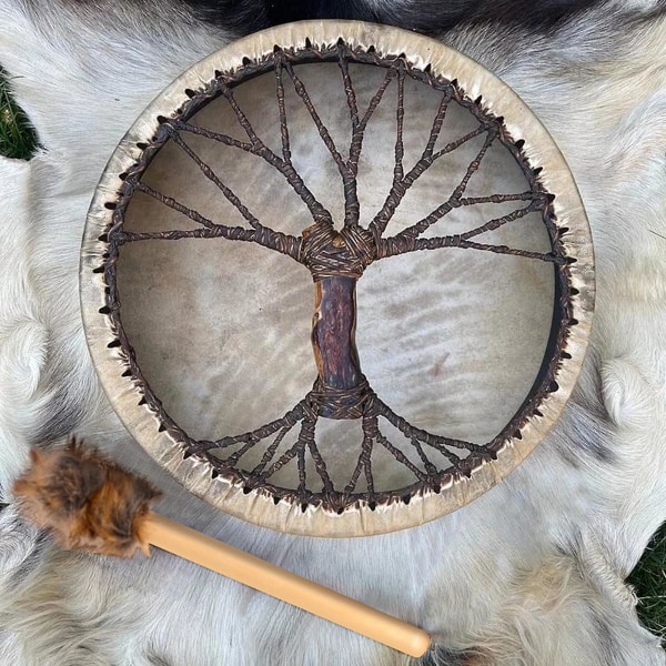 Shaman Tromme Sibirisk Tromme Spirituel Musik Tromme Med Livets Træ Kunst Hjem Decor Owl Drum