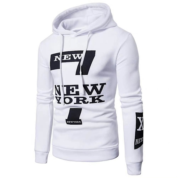 Män Outfit Set Tryckt Långärmad Huvtröja Med Dragkedja Byxor White M