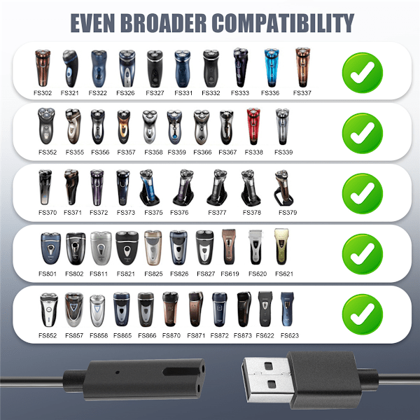 Passer til FS371 372 373 871 339 375 376 Barbermaskine Strømadapter USB-kabel Ladekabel Strømledning