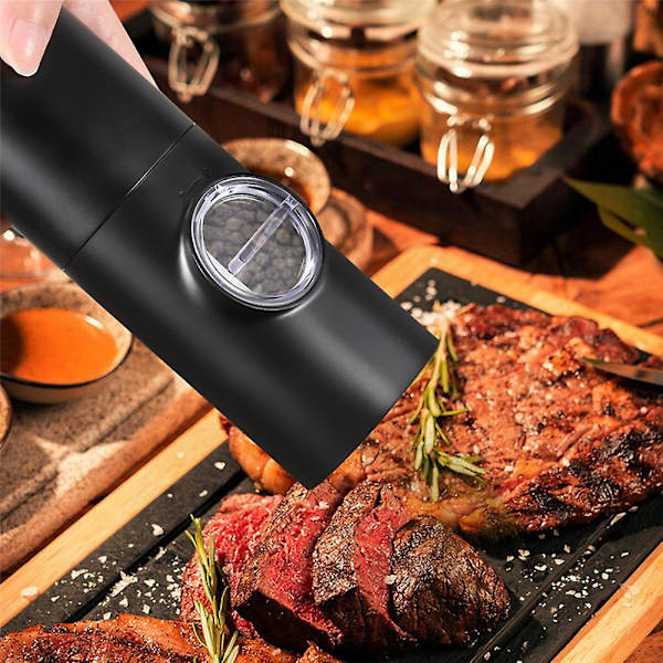 Elektrisk Pepparkvarn med Bas USB Laddningsbar Salt- och Pepparkvarn Justerbar Grovlek Black