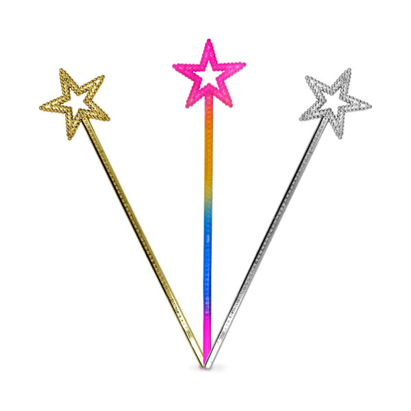3-pack Stjärnfe-trollspö i Silver, Guld, Färg - Prinsessklänningstillbehör