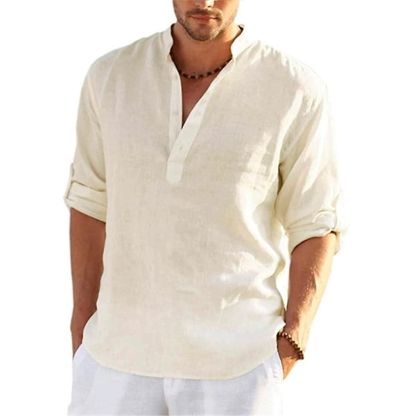 Herr Henley-tröja med lång ärm, avslappnad strandlook, löst sittande, toppar Apricot 2XL