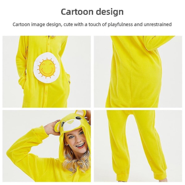 Unisex Aikuisten Eläimen Onesie Plus-kokoinen Pyjama Plus-kokoinen Yksikokoinen Cosplay-asu Ihastuttava Karhu Yellow S