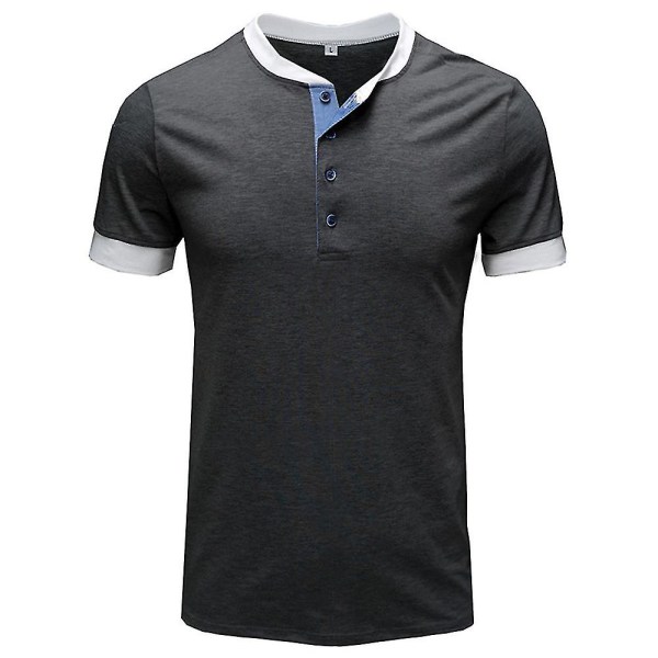 Mænds Falske To-Delte Henley T-shirts Kortærmet Sommer Toppe Dark Grey M