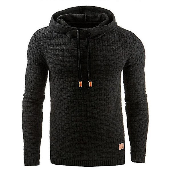 Hettegenser for menn med lang erme, avslappet pullovergenser Black M