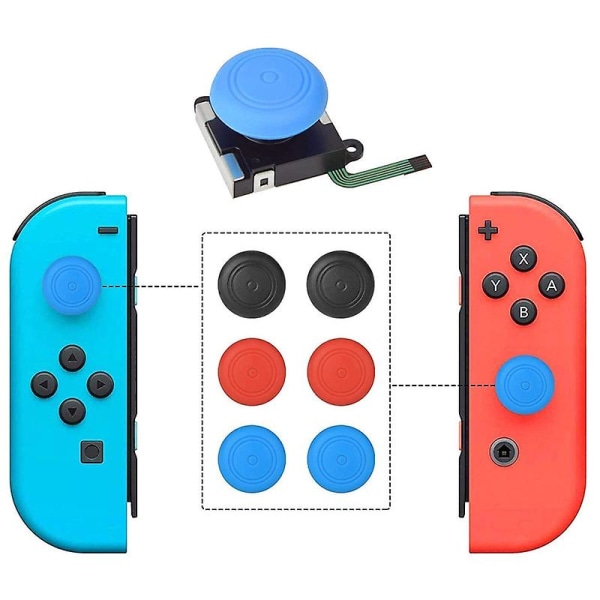 3D Joycon Joystick-utskifting, analog tommelpinne Joy Con reparasjonssett kompatibelt med Nintendo Switch, inkluderer T-hg Black