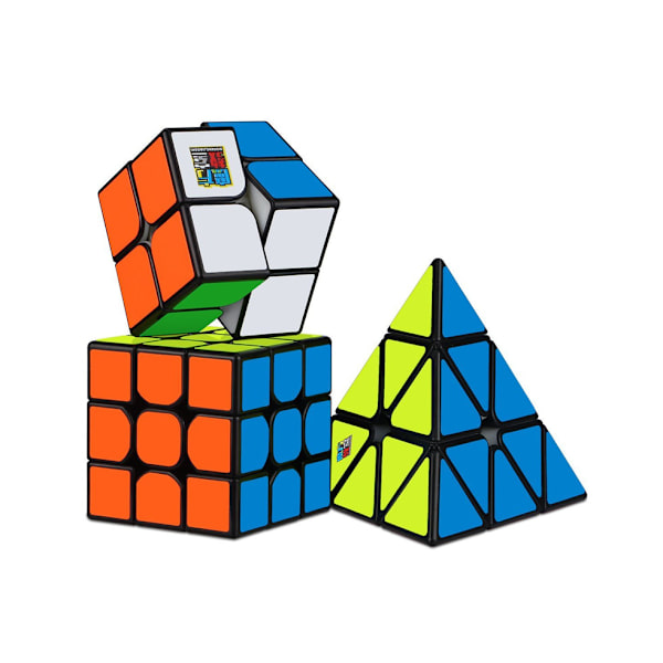 3-pack Speed Cube Set - 2x2x2, 3x3x3, Pyramid med svart baspussel