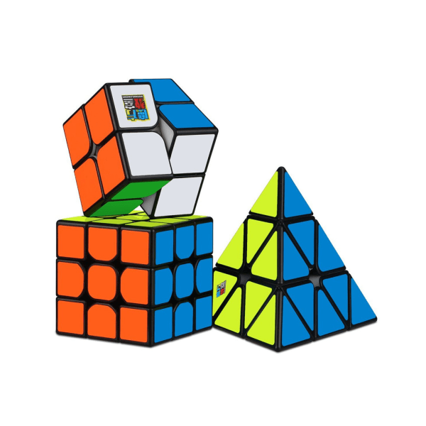 3 stk Speed ​​Cube Sett - 2x2x2, 3x3x3, Pyramid Black Base Puslespill