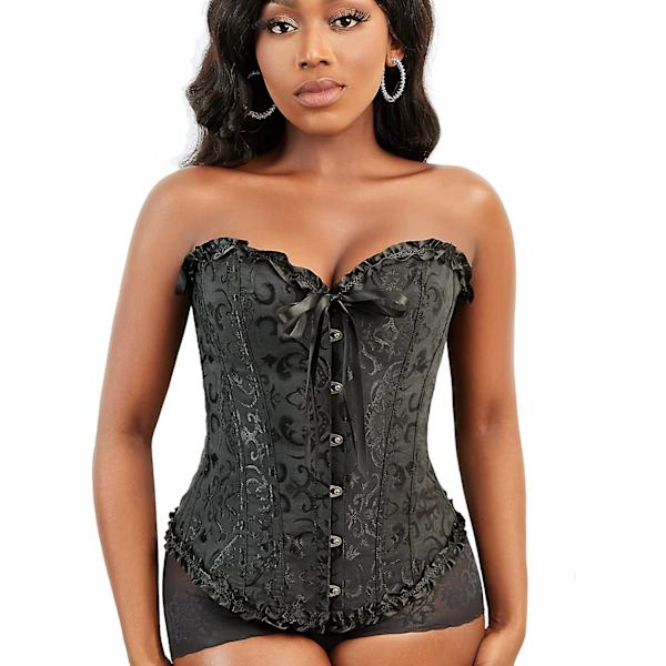 Szivyshi Kvinders Overbust Sweetheart Snøre Plastikknogler Korset Bustier Top -ge Black S