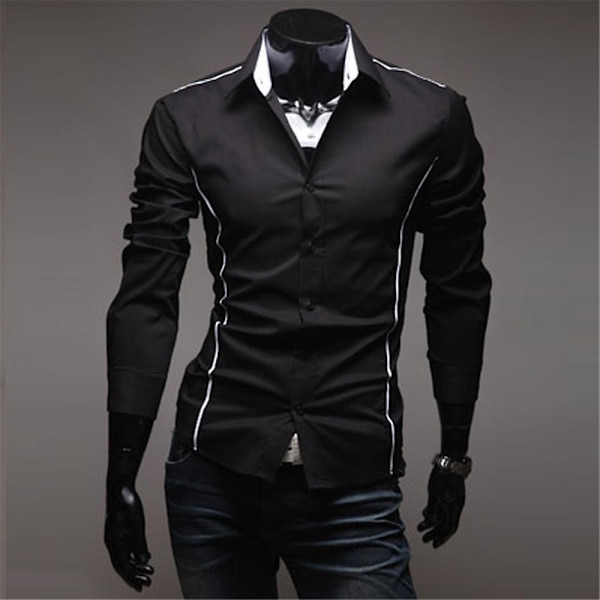 Herreskjorter Langærmede Business Slim Fit Casual Button Shirts Toppe Black M