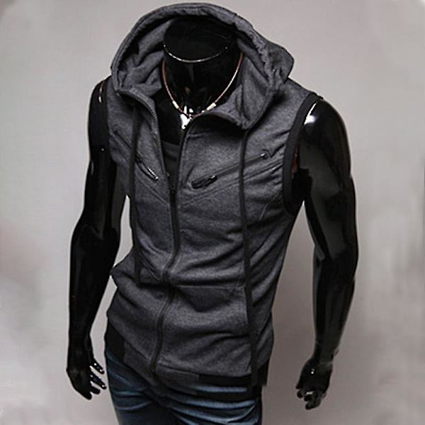 Herrarnas Sommar Zip Up Hoodie Väst Ärmlös Huvad Tank Tops Dark Grey XL