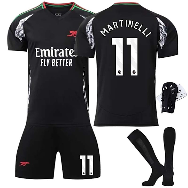 2425 Arsenal bortaställ Martinelli fotbollströja uniform med strumpor+skyddsutrustning 20(110-120cm)