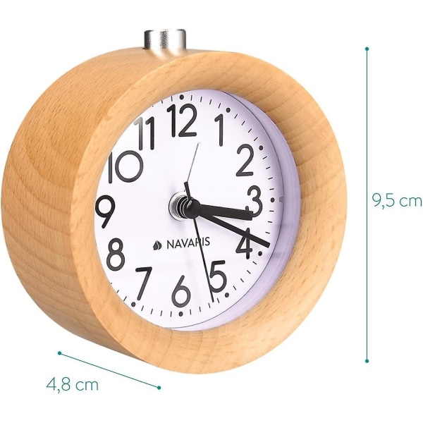 Puinen herätyskello - pyöreä analoginen herätyskello, valmistettu luonnonpuusta