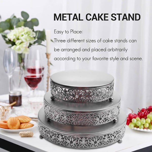3 delar tårtställ Set Runt Cupcake-ställ Set Järn Bröllop Brithday Party Firande Dessert D Silver