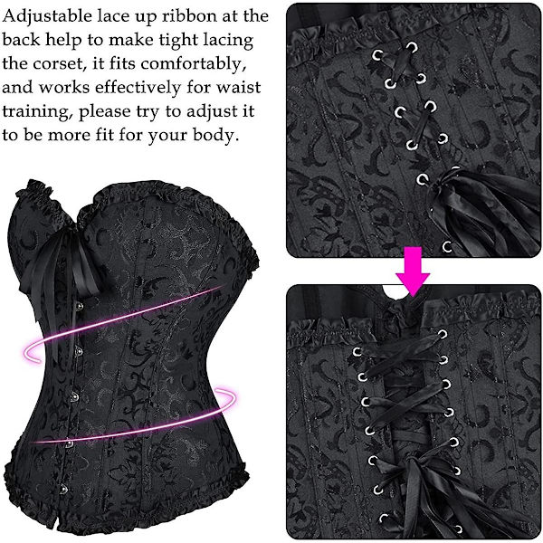 Szivyshi Kvinders Overbust Sweetheart Snøre Plastikknogler Korset Bustier Top -ge black S