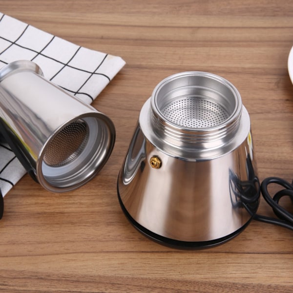 Elektrisk Espressokande Moka Potte 6 Kopper Percolator Kaffekande Elektrisk Rustfrit Stål Klassisk Cafémaker EU Stik