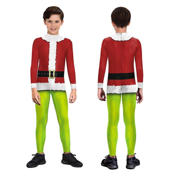 4-9 år Børn Piger Drenge Julefest Grinch Cosplay Kostume Jumpsuit Fancy Dress Up Bodysuit Gifts-C 8-9 Years