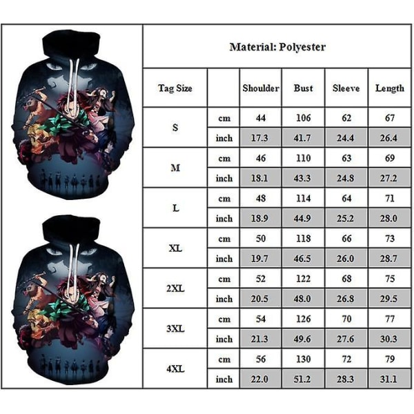 Demon Slayer Anime Hoodie för Vuxna - Tanjirou Parhoodies Toppar Tröja Present 2XL