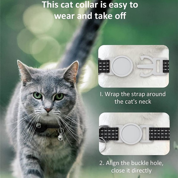 2 stk Airtag-kattehalsbånd med klokker, Airtag-kæledyrshalsbånd Find hurtigt sporings-gps-halsbånd white-pink
