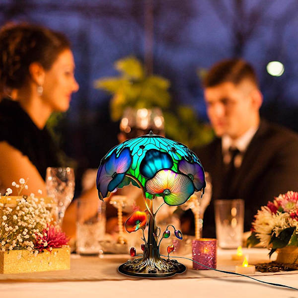 Malet Glas Svampe Bordlamper Boheme Harpiks Svampe Bordlampe Natlampe Til Hjem Og Kontor Blue Mushroom Table Lamp