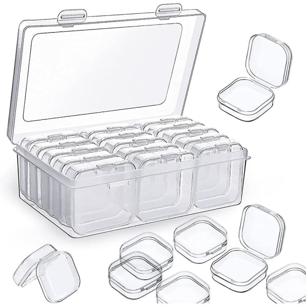 13-pack plastpärllåda, liten genomskinlig behållare med lock, minitomma gångjärnslådor för sömnad, för